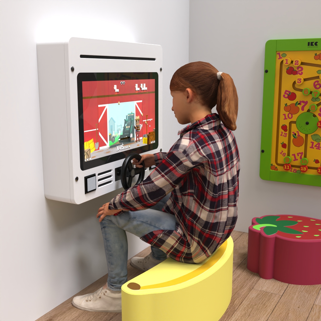 sistema de juego interactivo con un volante y varios juegos educativos juegos de pared y cojines de asiento de juego suave