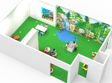diseño de la sala de juegos con juegos de pared epdm suelo de juego y decoración de la pared de forex